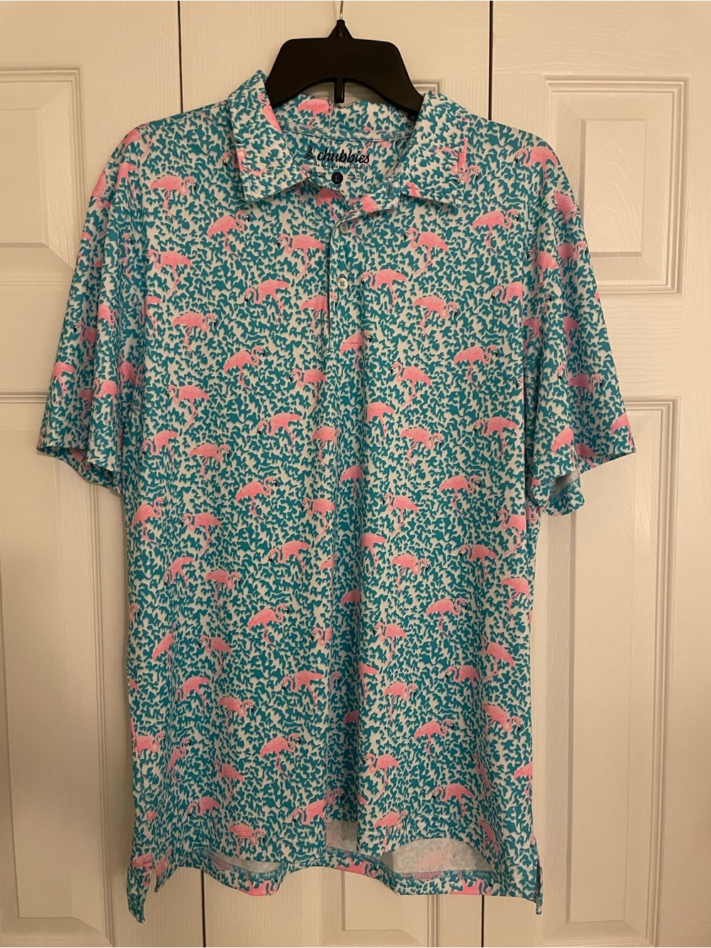 chubbies Teal Polo with Pink Flamingo Print